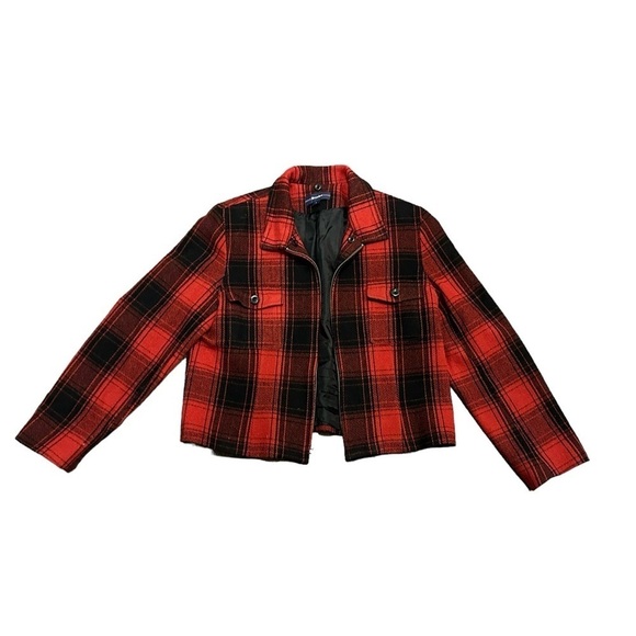 Vintage Breeches Women’s Wool Red/Black Plaid Zip Jacket with Pockets Size L - Picture 2 of 10